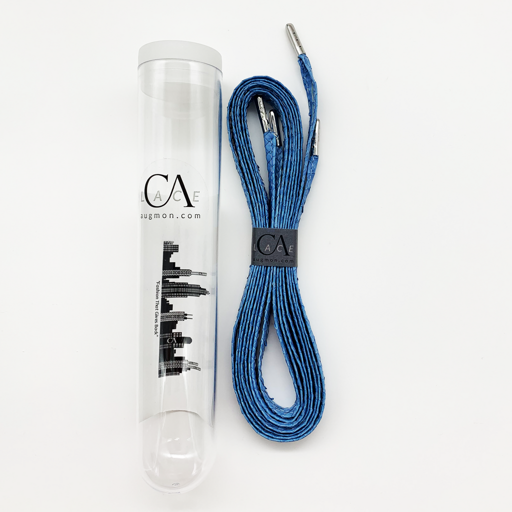 CA Lace “Genesis Carolina Blue Mamba” Custom Blue Authentic Python Hand Crafted Shoe Laces