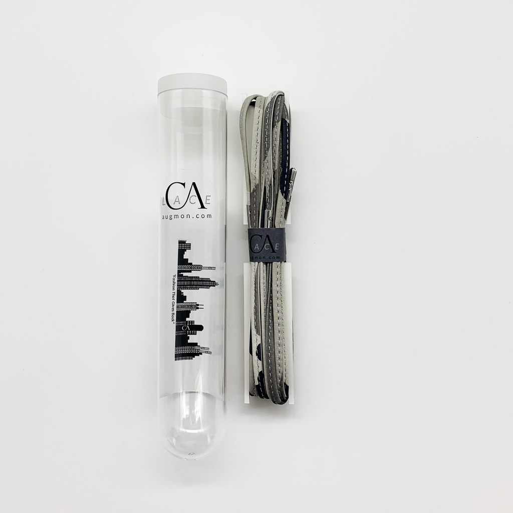 CA Lace “Grey Camouflage Quarter” Custom Italian Leather Hand Crafted Shoe Laces