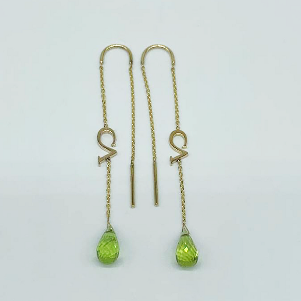 CA 18 Karat Yellow Gold Logo Chandler Peridot Briolette Faceted