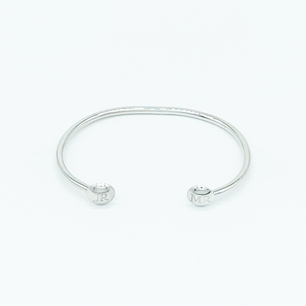 CA Love Custom Initial (Silver-Rhodium white gold) Bangle Bracelet