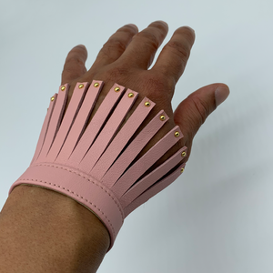 Christopher Augmon Nile Powder Pink Studded Fringe lamb skin bracelet with gold studs