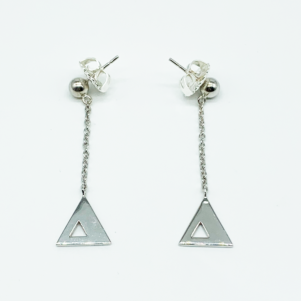 CA Triangle Unity Chandelier Earring (Silver White Gold Plated)
