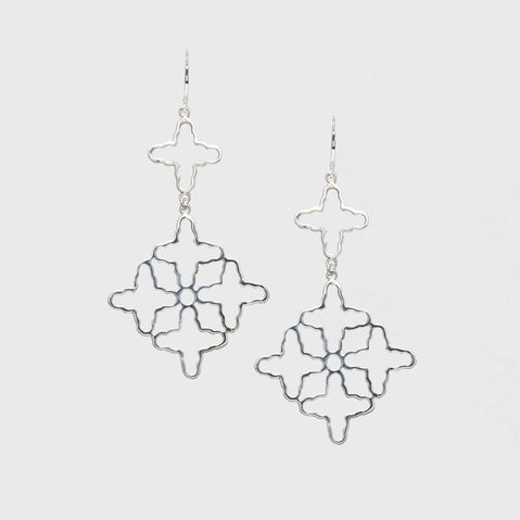 CA Silver (Rhodium-White Gold Plated) 10 Cross Roman Earrings