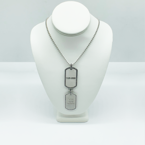 CA Custom “We are family” 18 karat white gold and black diamond dual tags.