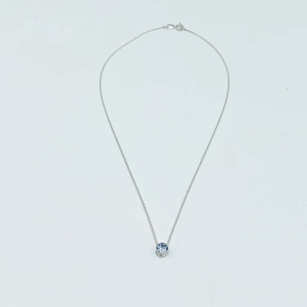 CA Parthenia Silver (Rhodium) White Gold Plated and CZ Aquamarine Diamond Cut Pendant