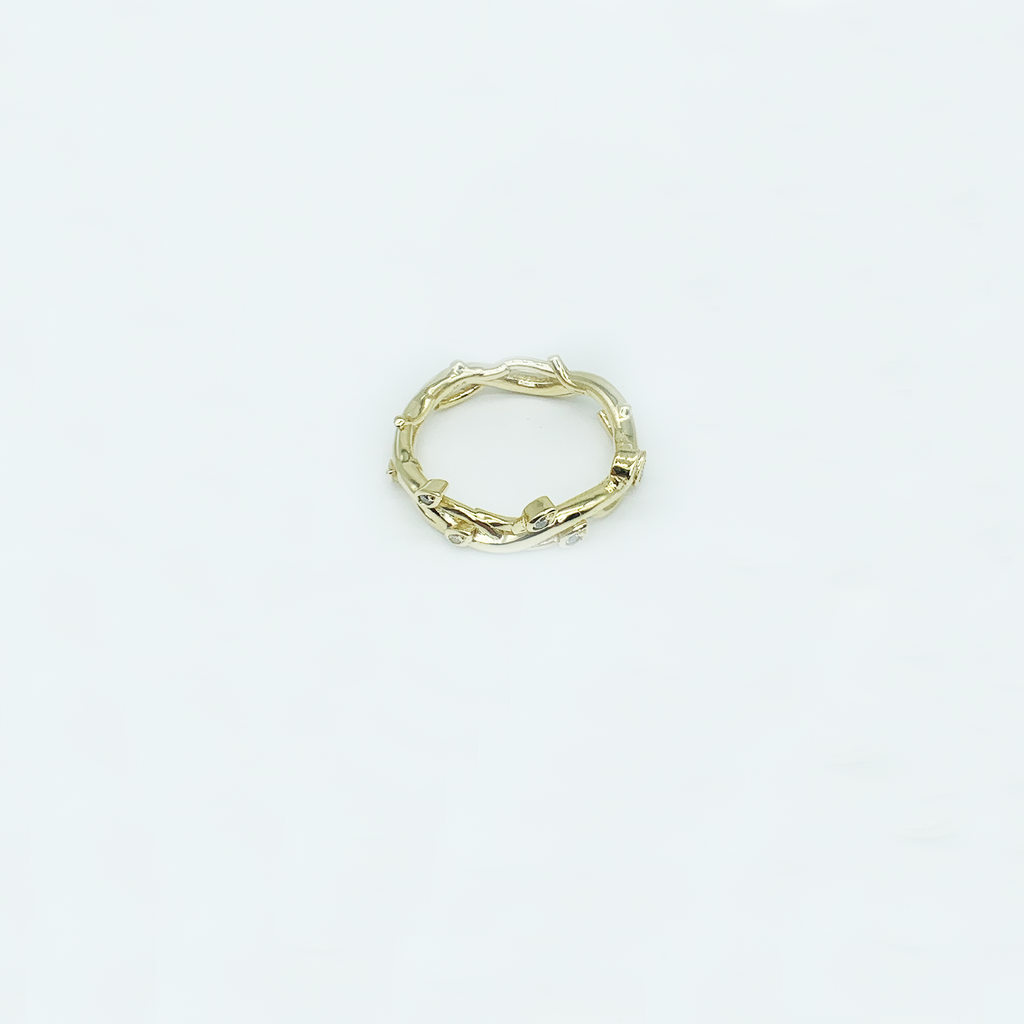 CA 18 Karat Yellow Gold and Diamond Thorn and Flower Ring