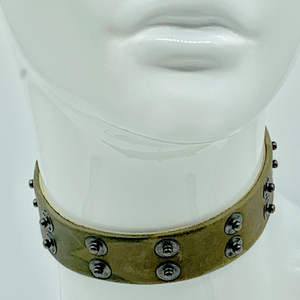 Christopher Augmon Nile Green Camouflage Leather Choker and Wrist Wrap