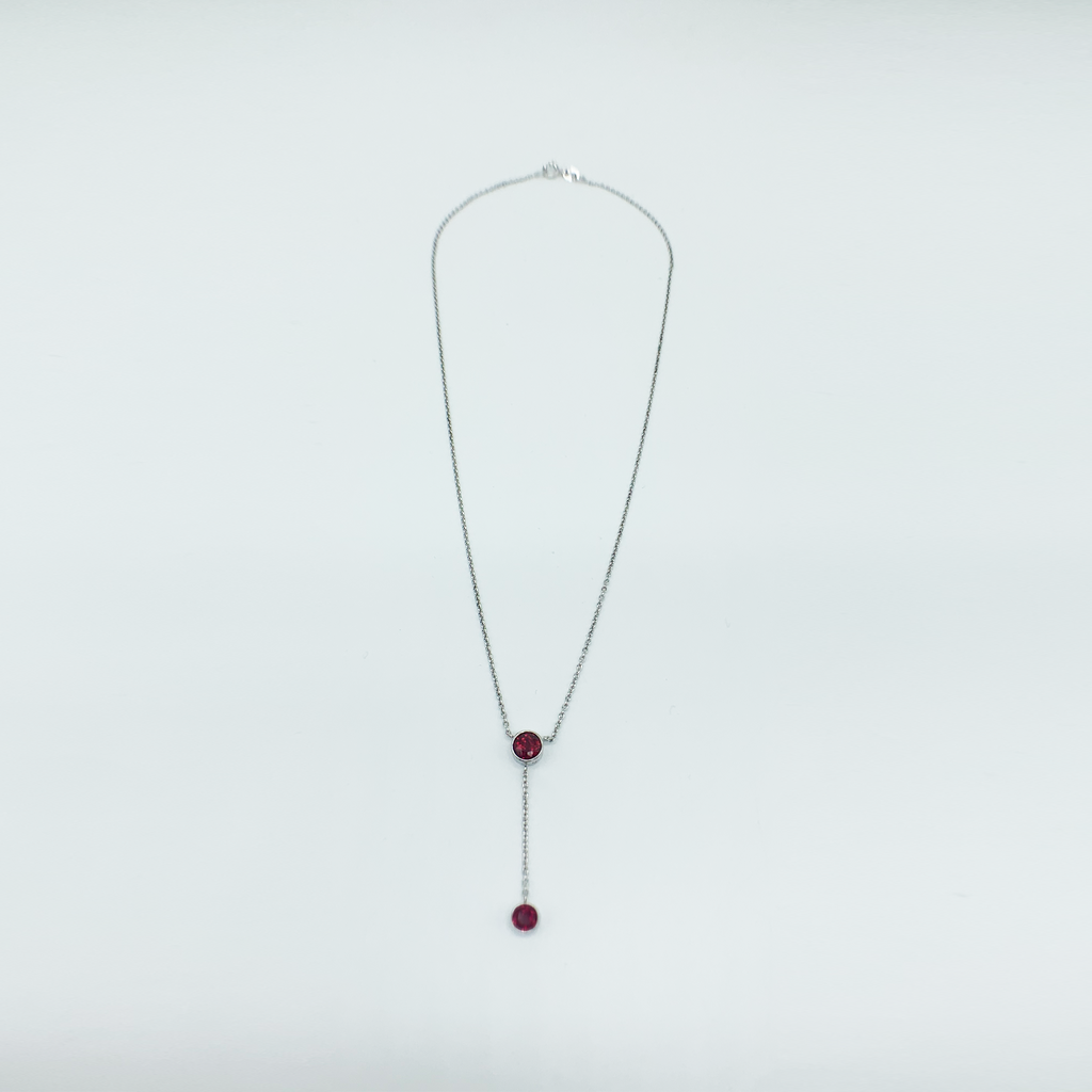 CA Benita Silver (Rhodium) White Gold Plated and CZ Ruby Red Diamond Cut