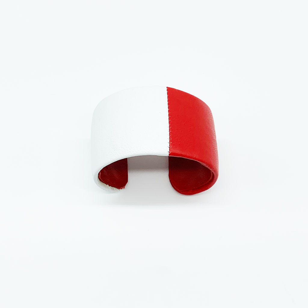 CA Amazon Red and White Lamb Skin Cuff 1 1/2