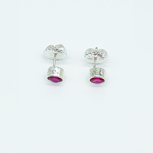 CA Mary Jo Silver (Rhodium) white gold plated and CZ Ruby Red Diamond Cut Stud Earrings