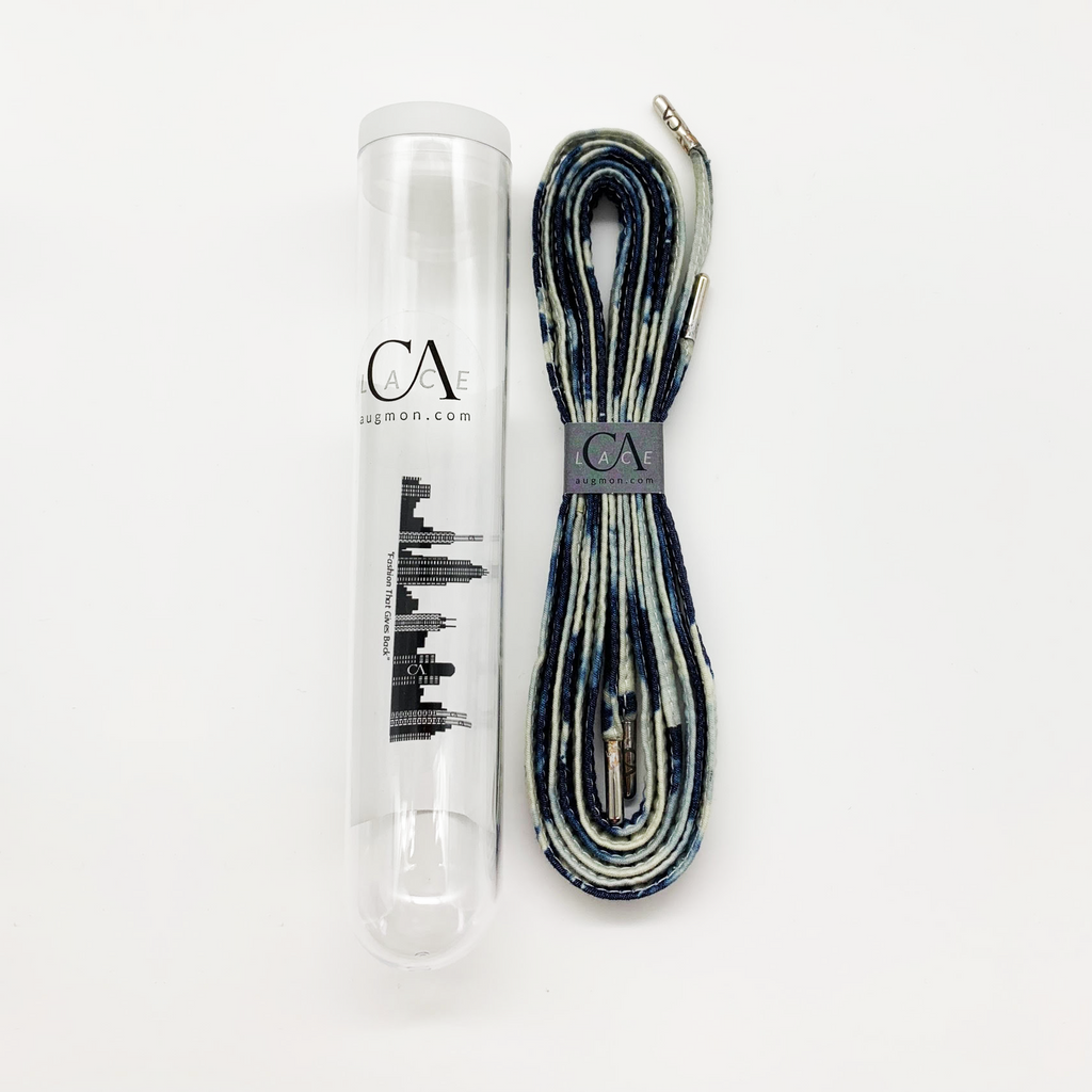CA Lace “Blue Tie Dyed” Cotton Hand Crafted Shoe Laces with Custom CA Brass Aglet