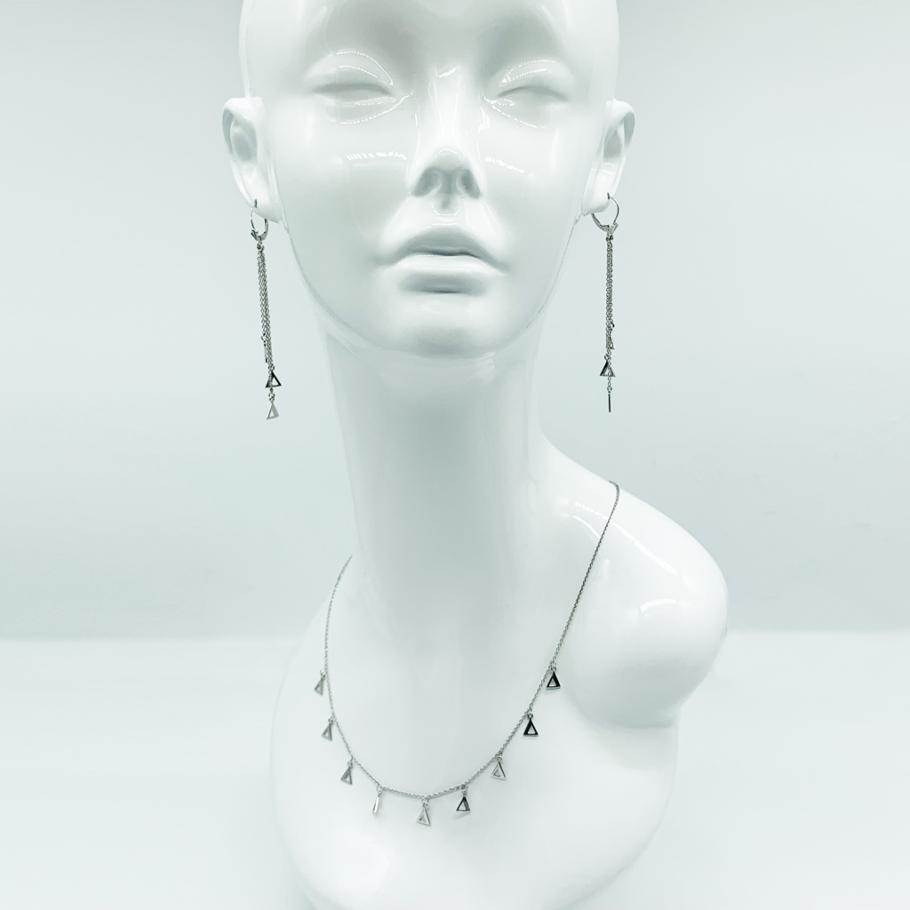 CA Three Triangle Unity Chandelier Earrings and Nine Triangle Necklace Set