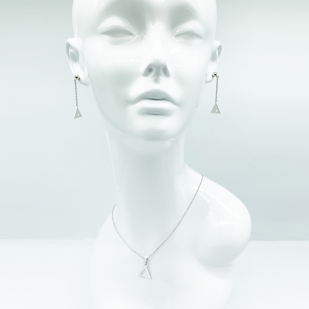 CA Triangle Unity chandelier Earing and Large Triangle Unity Pendant Set