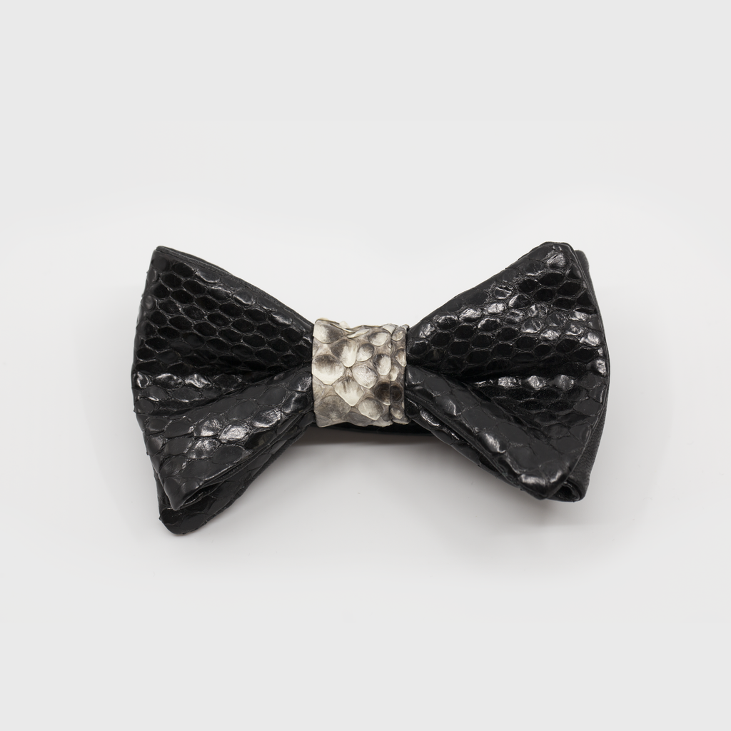 CA Christopher Augmon Custom Congo Black/Natural Python Bow Tie; Adjustable Natural Water Snake Strap.