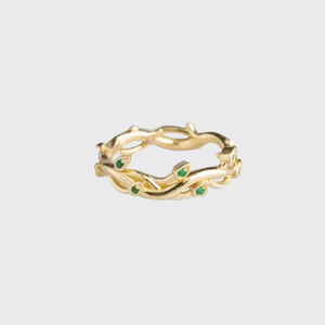 CA 18 Karat Thorn and Flower Yellow Gold with Green Emeralds Ring