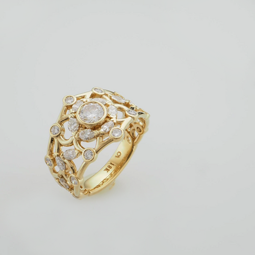 CA Custom “T-Bey” Round and Marquise Diamond and 18 Karat Yellow Gold
