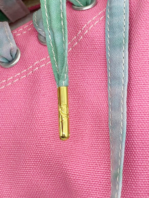 CA Lace “Pink and Green Tie Dyed” Cotton Hand Crafted Quarter Shoe Laces with Custom CA Brass Aglet