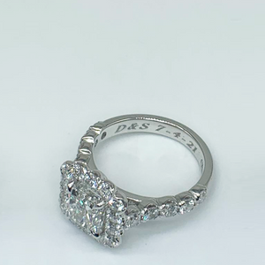 CA 18 Karat White Gold Brilliant Radiant Cut and Diamond Halo Engagement Ring