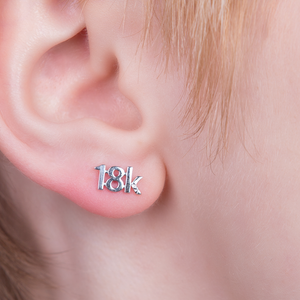 CA "18K" Logo 18 Karat White Gold Stud Earrings