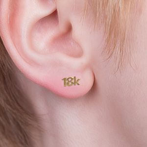 CA "18K" 18 Karat Yellow Gold Stud Earrings
