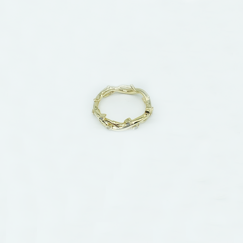 CA 18 Karat Yellow Gold and Diamond Thorn and Flower Ring