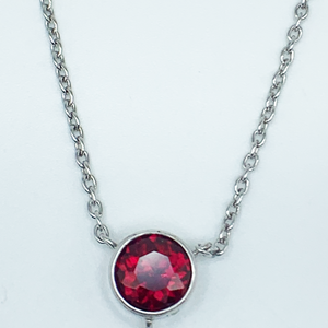 CA Benita Silver (Rhodium) White Gold Plated and CZ Ruby Red Diamond Cut "Y" Pendant Necklace