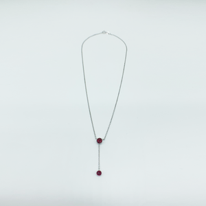 CA Benita Silver (Rhodium) White Gold Plated and CZ Ruby Red Diamond Cut "Y" Pendant Necklace