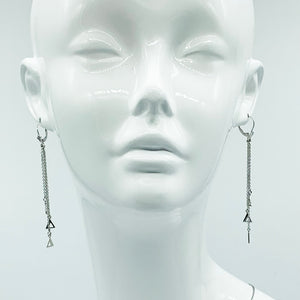 CA Three Triangle Unity Chandelier Earrings  (Silver-Rhodium White Gold Plated)