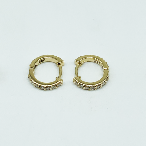 CA 18 Karat Yellow Gold and Diamond "Mini Micro SJU" Hoop  Earrings