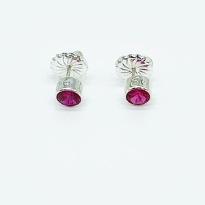 CA Mary Jo Silver (Rhodium) white gold plated and CZ Ruby Red Diamond Cut Stud Earrings