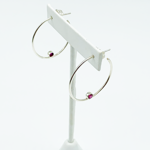 CA Mary Catherine Silver (Rhodium) white gold plated and CZ Ruby Red Diamond Cut Hoop Earrings