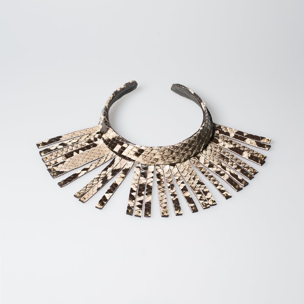 Christopher Augmon Amazon Natural Python Fringe Gold Studded Choker ...