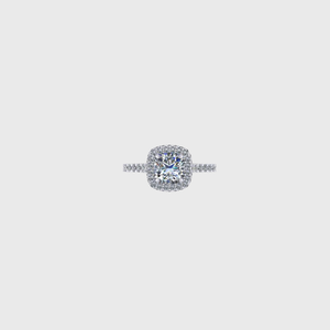 CA Custom Cushion and Double Diamond Halo Platinum Band Engagement Ring