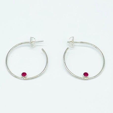 CA Mary Catherine Silver (Rhodium) white gold plated and CZ Ruby Red Diamond Cut Hoop Earrings