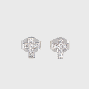 CA 18 Karat White Gold and Diamond Cross Stud Earrings