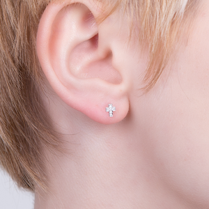 CA 18 Karat White Gold and Diamond Cross Stud Earrings