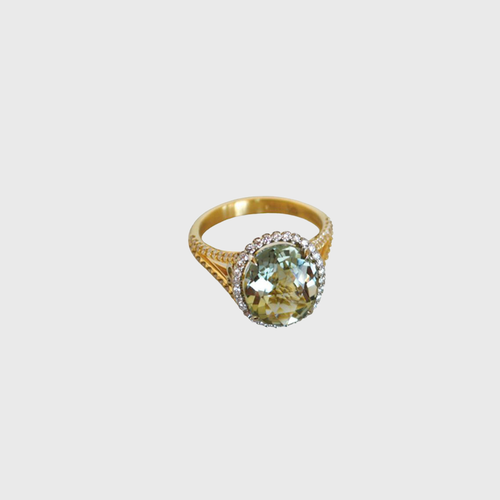 CA South Loop / Hyde Park 18 Karat Yellow and White Gold Paired with Green Amethyst with Diamonds Ring