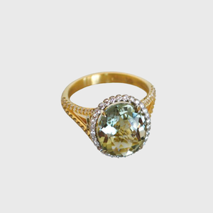 CA South Loop / Hyde Park 18 Karat Yellow and White Gold Paired with Green Amethyst with Diamonds Ring