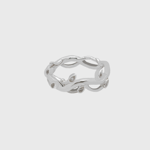 CA 18 Karat Thorn and Flower White Gold with Clear Diamonds Ring