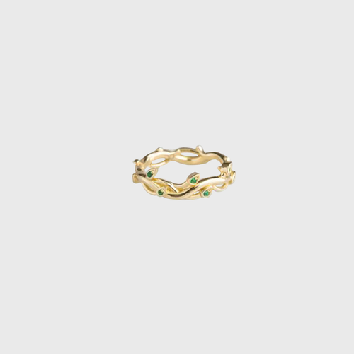 CA 18 Karat Thorn and Flower Yellow Gold with Green Emeralds Ring