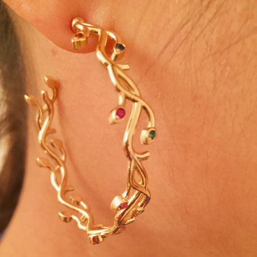 CA 18 karat gold "Thorne and Roses" 24 precious Gem and Diamond Earrings